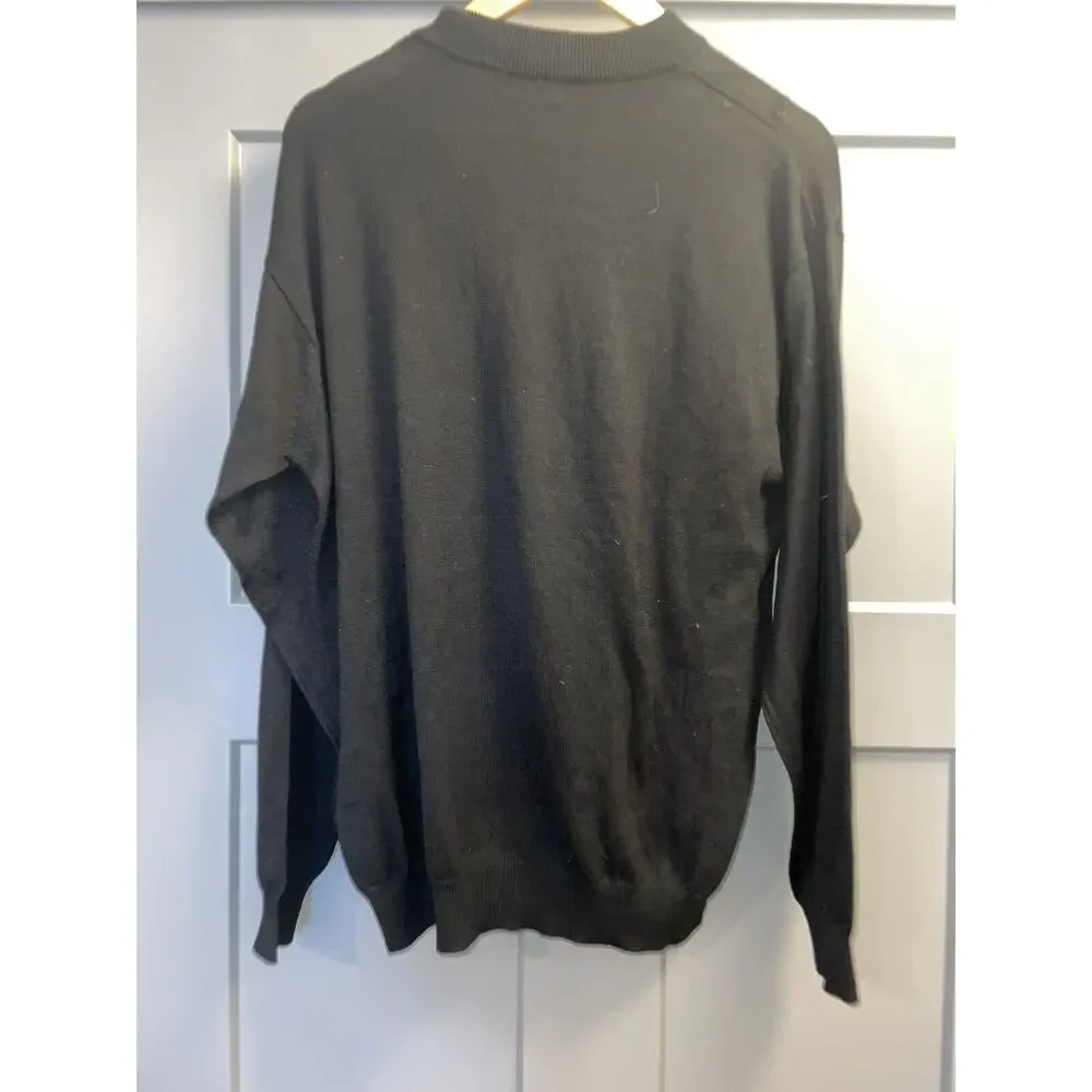 Genelli Men's L Silk Blend Gray Argyle Diamond Black Long Sleeve Sweater